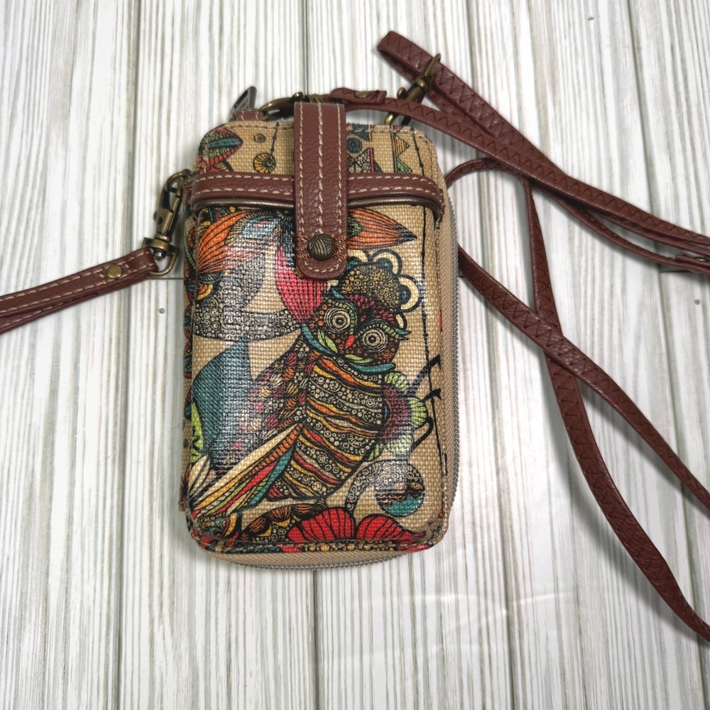 Sakroots Artist Circle Smartphone Crossbody Bag Owl Floral Print Multi-Color